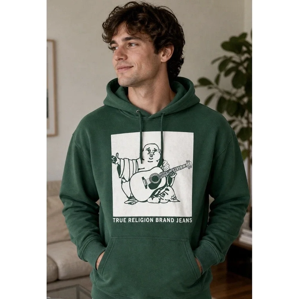 True Religion Graphic Print  Hoodie Green‎ Men's Size XXXL